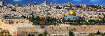 Jérusalem : skyline avec Dôme, mosquée Al-Aqsa.