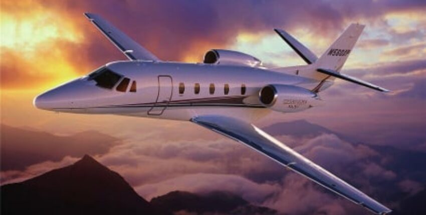 Citation XLS en vol coucher de soleil