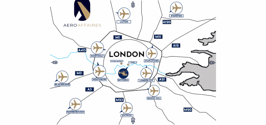Plan représentant tous les aéroports de Londres