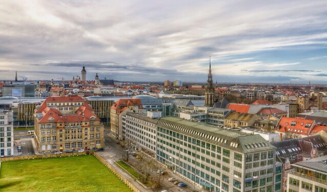 Vue aérienne du paysage urbain de Leipzig, location de jet privé