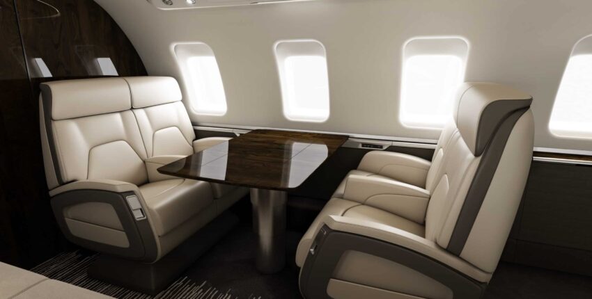 Location de jet privé : intérieur luxueux Challenger 650.